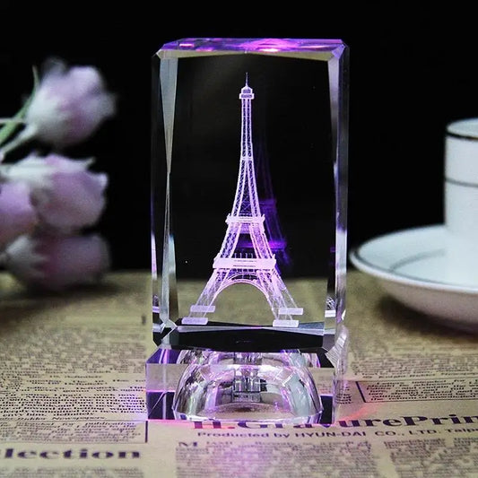 3D Eiffel Tower Crystal Cube With LED