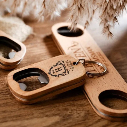 Personalized Wooden Key Ring With Bottle Opener