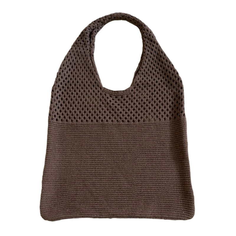 Knitted Wool Tote Bag Customizable Embroidery Brown