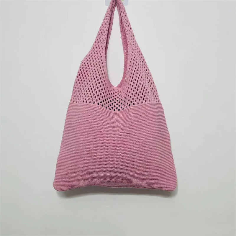 Knitted Wool Tote Bag Customizable Embroidery Light Pink