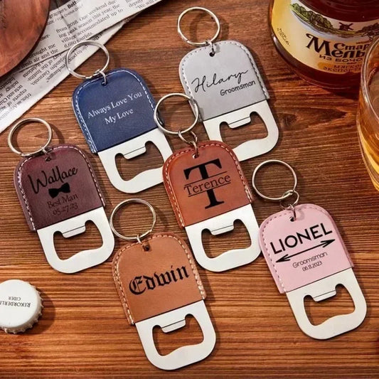 Key Ring Bottle Opener Steel And Leather Customized