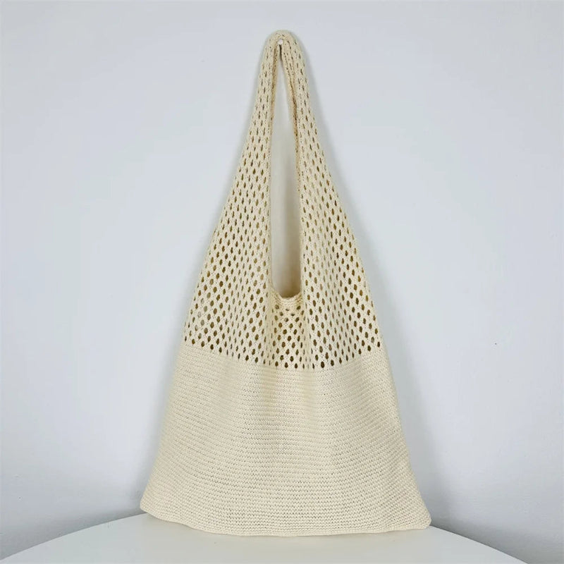 Knitted Wool Tote Bag Customizable Embroidery Beige