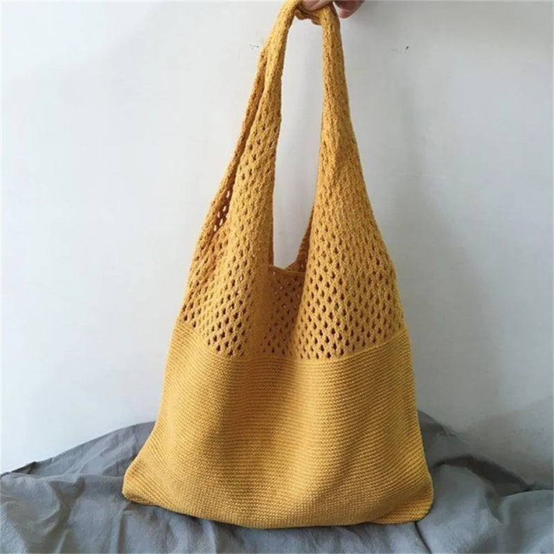 Knitted Wool Tote Bag Customizable Embroidery Yellow