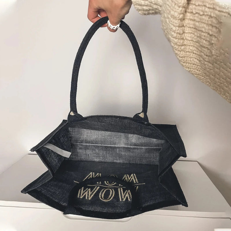 Straw Bag Customizable Black or White