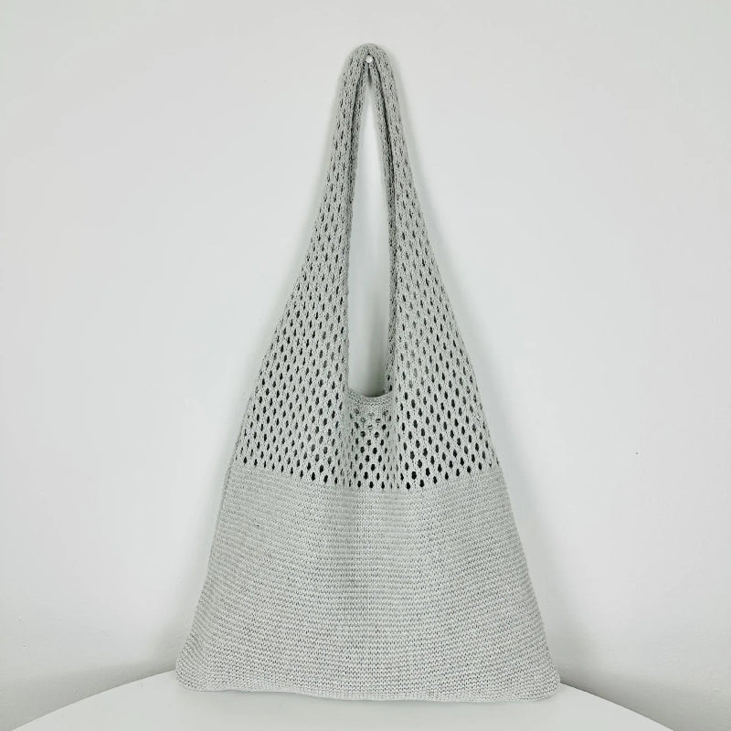 Knitted Wool Tote Bag Customizable Embroidery Light Grey