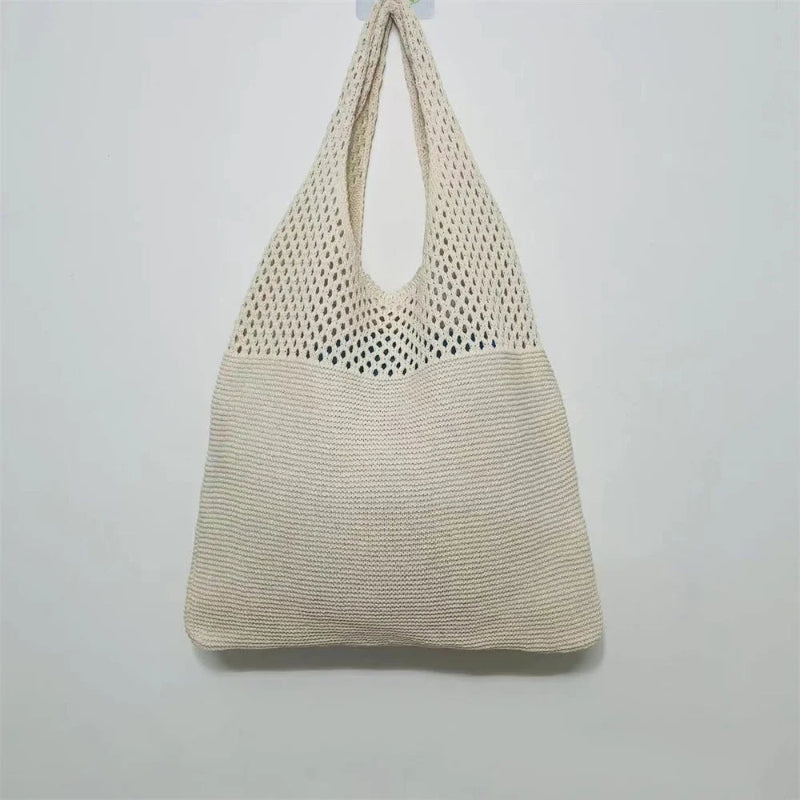 Knitted Wool Tote Bag Customizable Embroidery White 