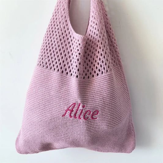 Knitted Wool Tote Bag Customizable Embroidery