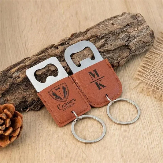 Key Ring Bottle Opener Steel And Leather Customized