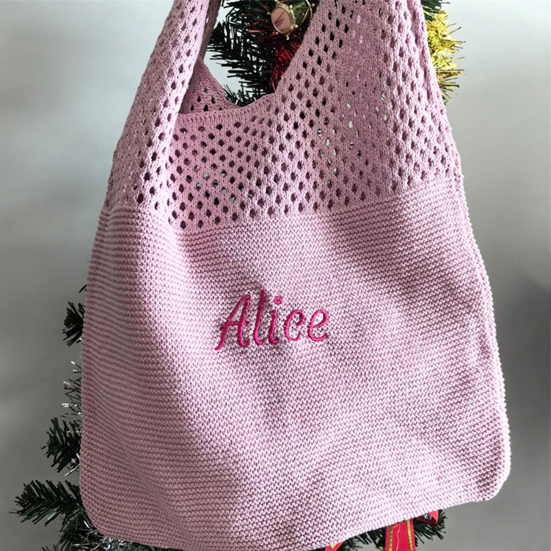 Knitted Wool Tote Bag Customizable Embroidery