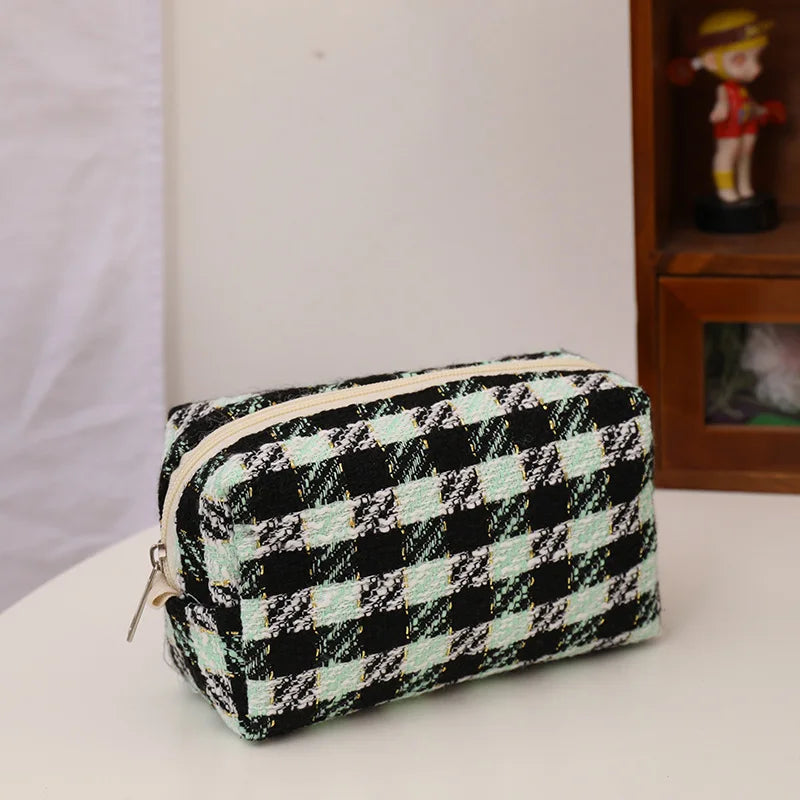 Personalized Embroidered Makeup Bag Plaid