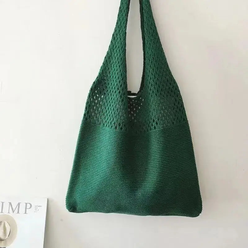 Knitted Wool Tote Bag Customizable Embroidery Green