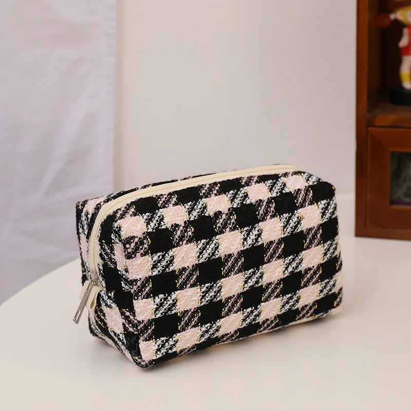 Personalized Embroidered Makeup Bag Plaid