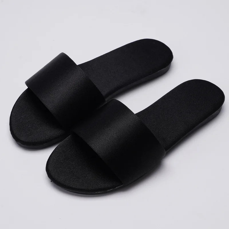 Custom Satin Slippers Black