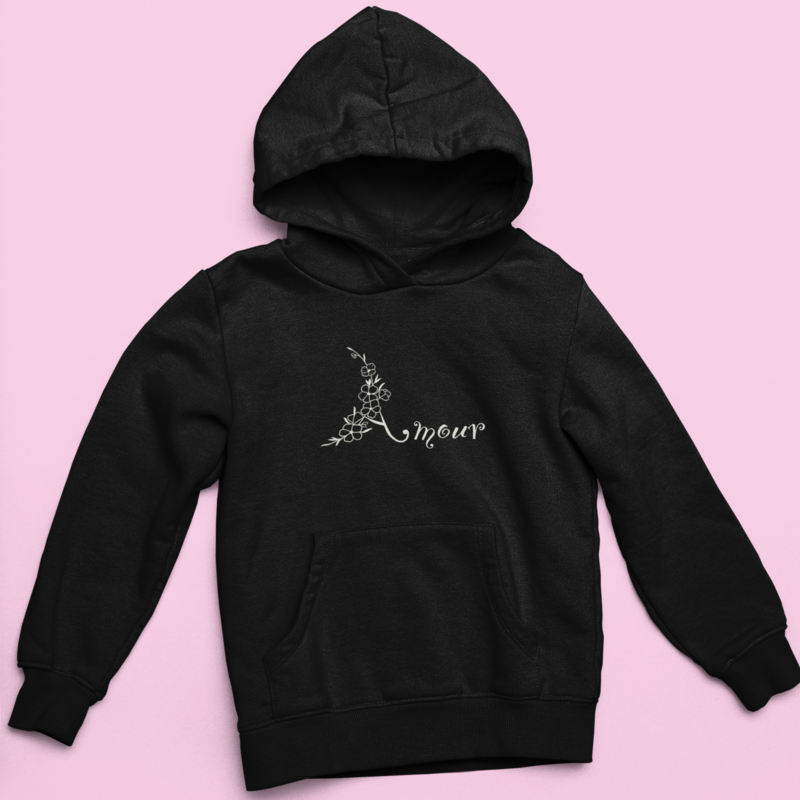 Hoodie Black Amour With Flowers