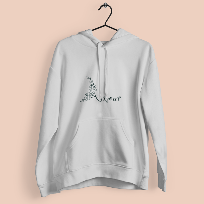 Hoodie Gray  Amour With Flowers