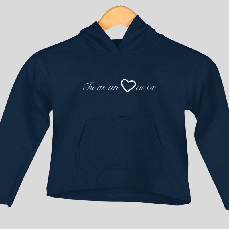 Child Hoodie Navy Tu as un Coeur en Or