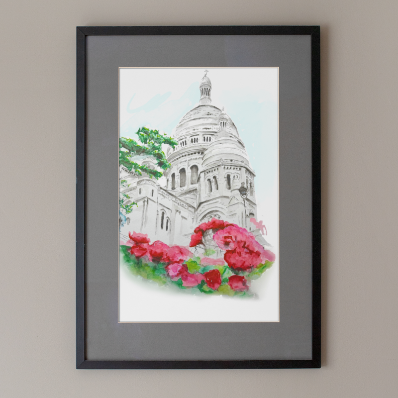 Official Watercolor Painting of Basilique Sacré Coeur Paris