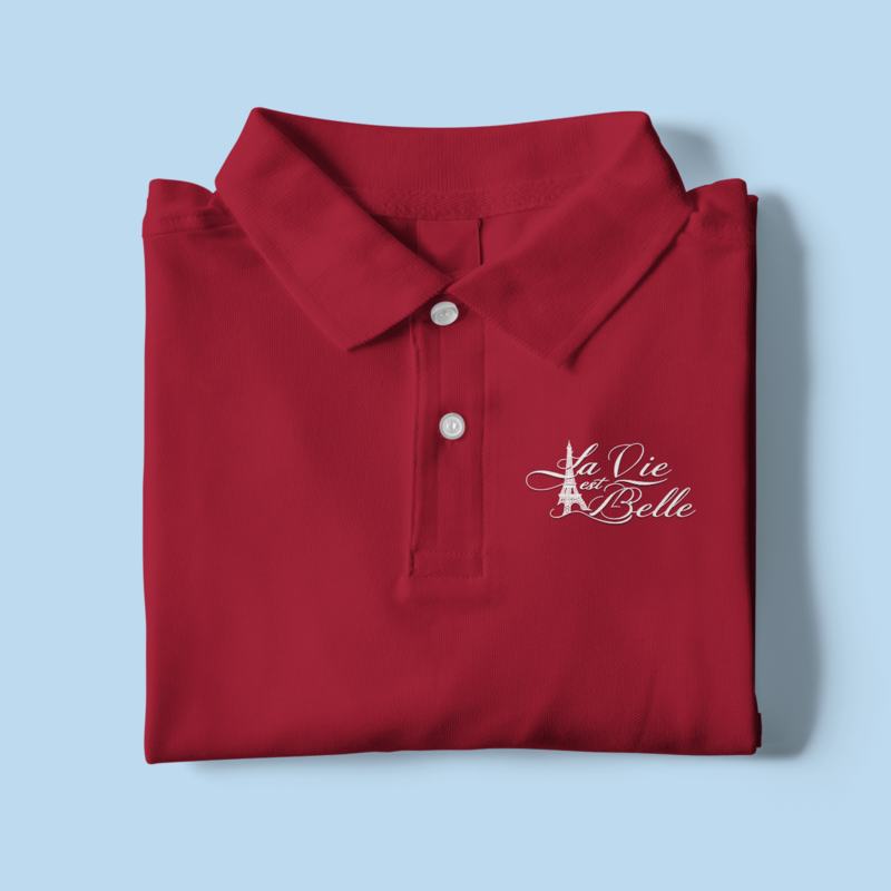 Polo Shirt La Vie Est Belle Customizable red wine