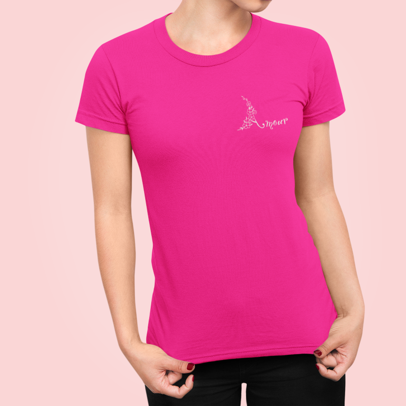 Tee Shirt Pink Amour With Flowers