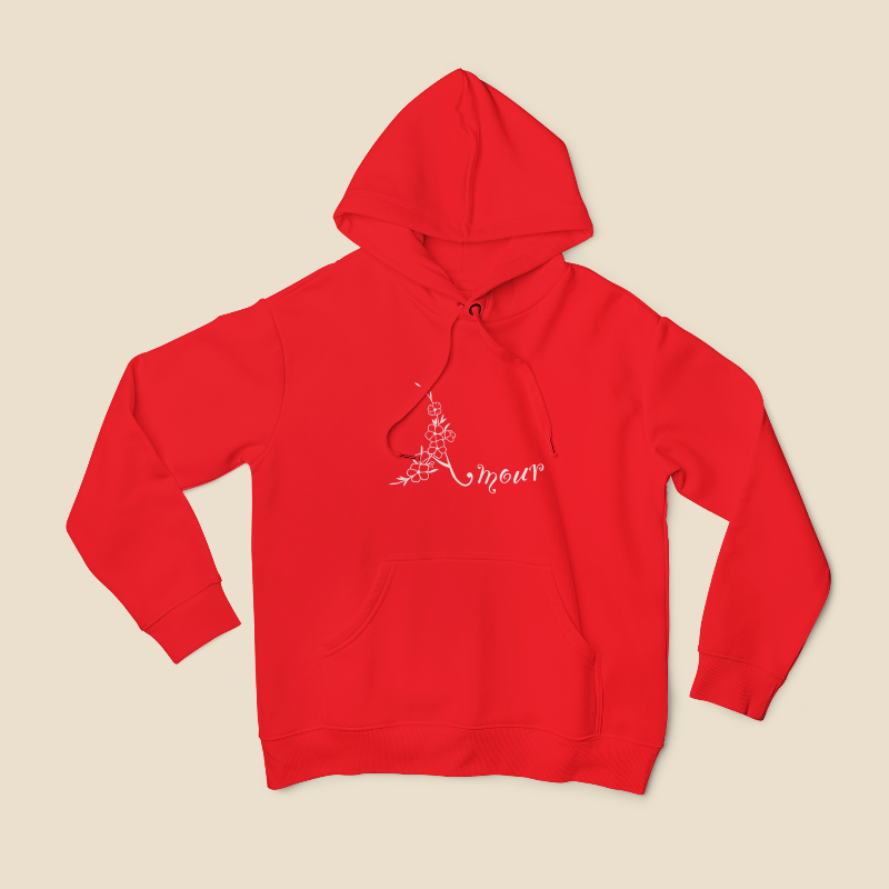 Hoodie Red Amour With Flowers